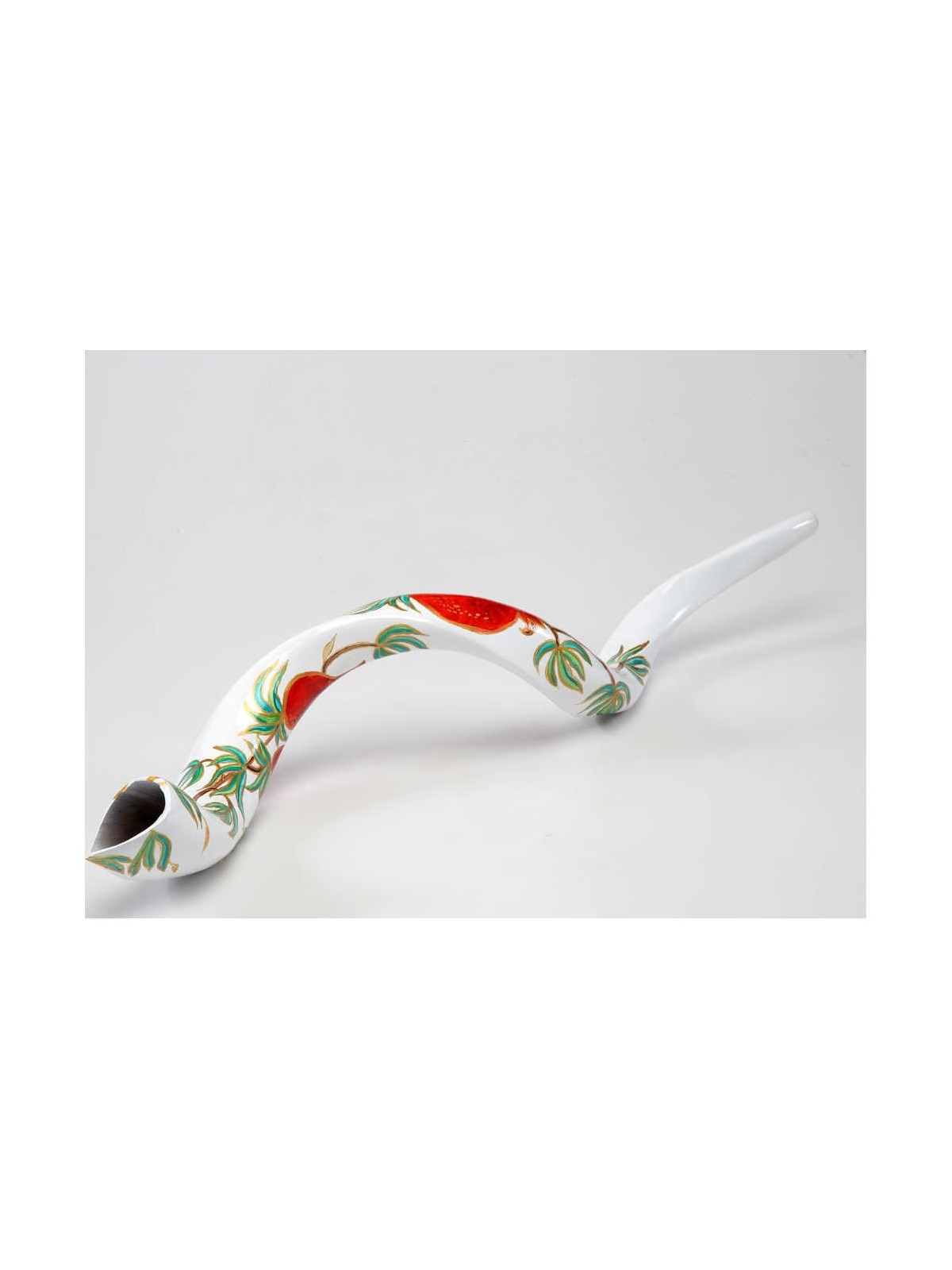 White Pomegranate Painted Yemenite Shofar - 40" (W | Rosh Hashanah | J