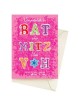 Pink Typographic Bat Mitzvah Greeting Card | Gifts | Judaica