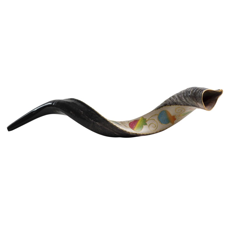 Rainbow Pomegranate Painted Yemenite Shofar - 40" | Rosh Hashanah | Ju