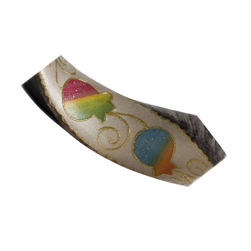 Rainbow Pomegranate Painted Yemenite Shofar - 40" | Rosh Hashanah | Ju