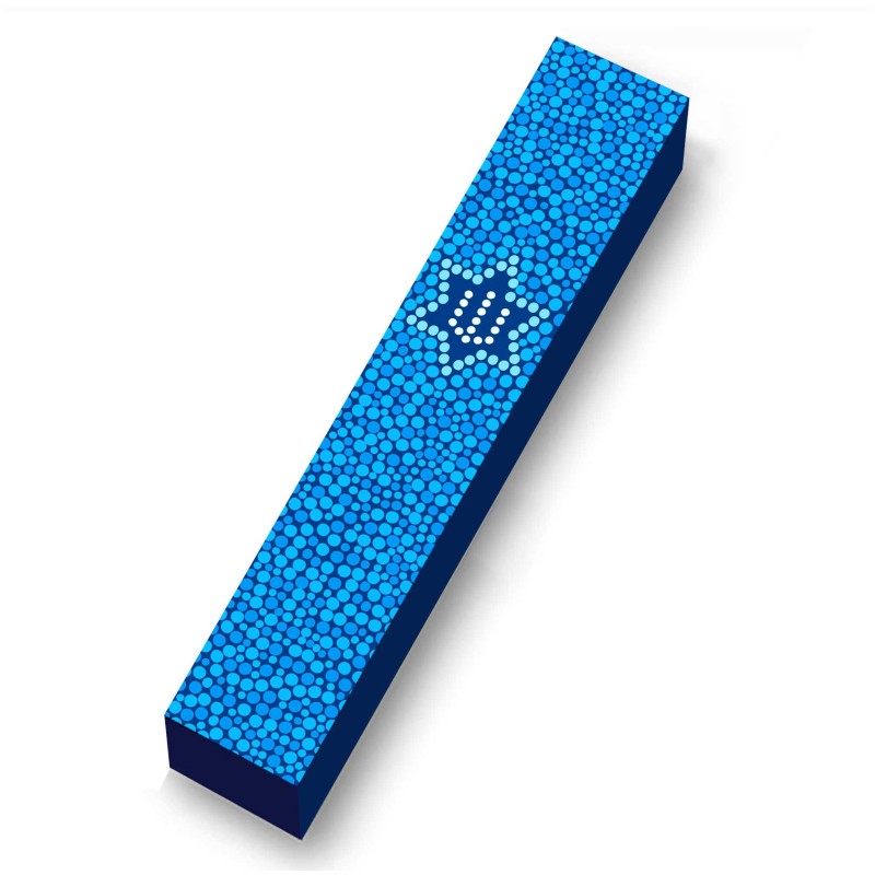 Blue Aboriginal Art Wood Mezuzah Case | Mezuzahs | Judaica