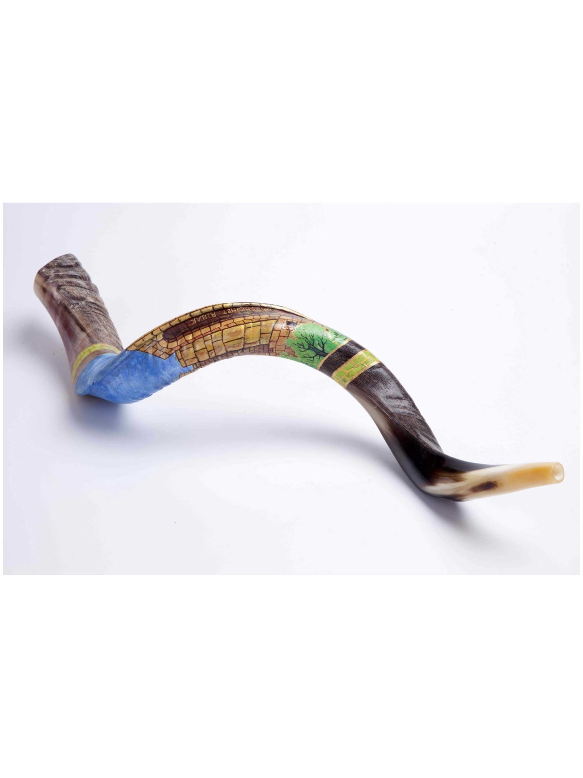 Tower of David Painted Yemenite Shofar - 40" | Rosh Hashanah | Judaica