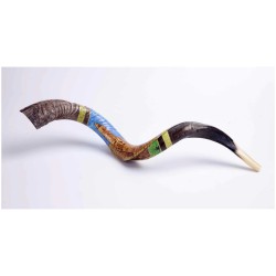 Tower of David Painted Yemenite Shofar - 40" | Rosh Hashanah | Judaica