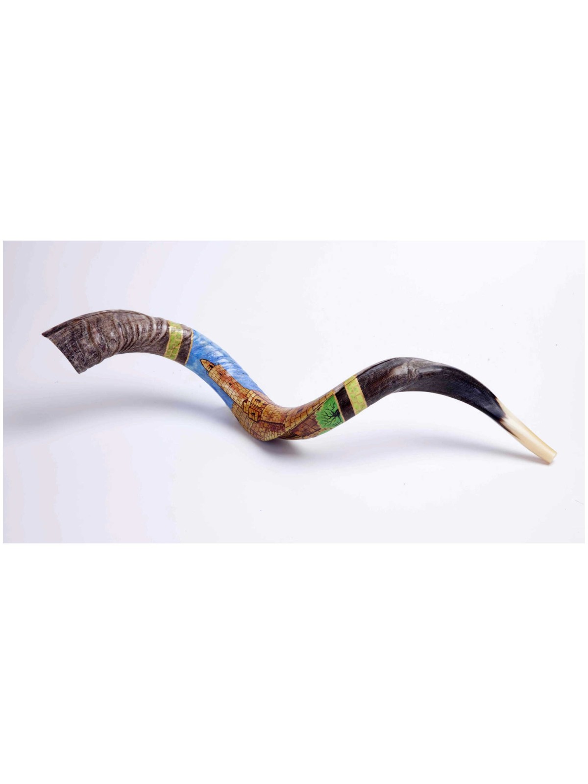 Tower of David Painted Yemenite Shofar - 40" | Rosh Hashanah | Judaica