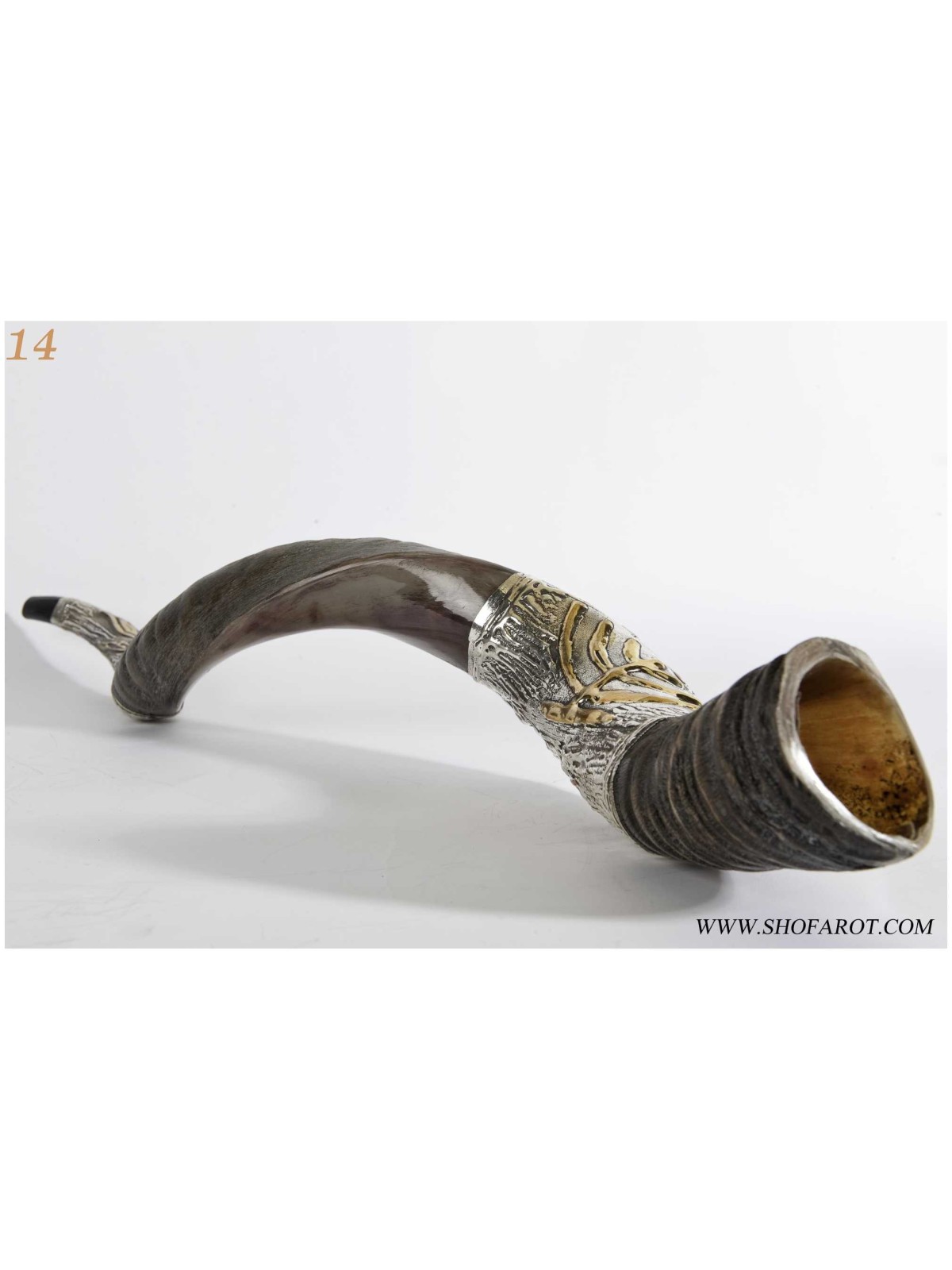 Menorah and Leaves Silver Yemenite Shofar | Rosh Hashanah | Judaica