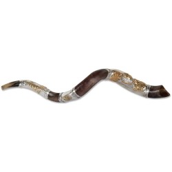 2 Lions Silver Yemenite Shofar | Rosh Hashanah | Judaica