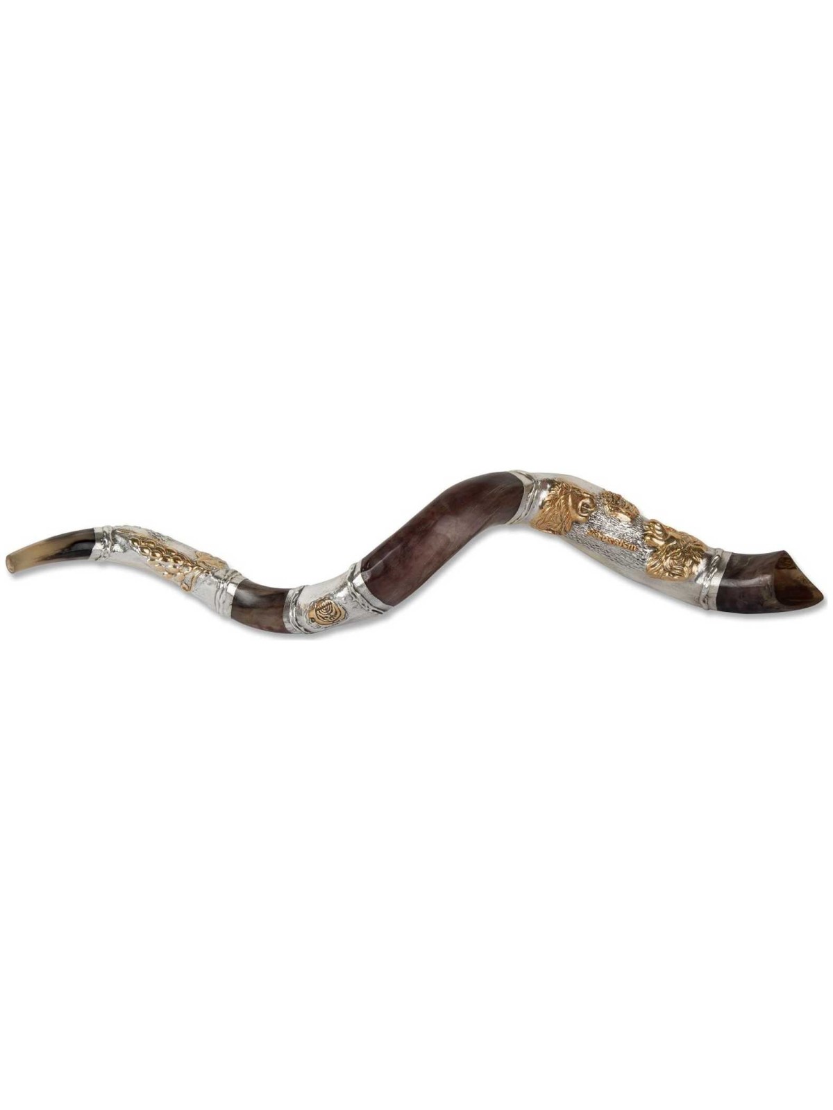 2 Lions Silver Yemenite Shofar | Rosh Hashanah | Judaica