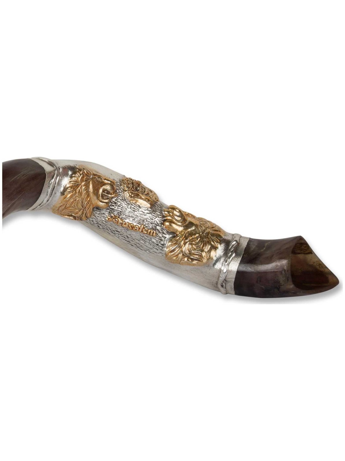 2 Lions Silver Yemenite Shofar | Rosh Hashanah | Judaica
