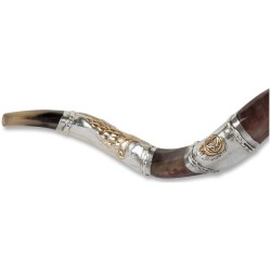 2 Lions Silver Yemenite Shofar | Rosh Hashanah | Judaica