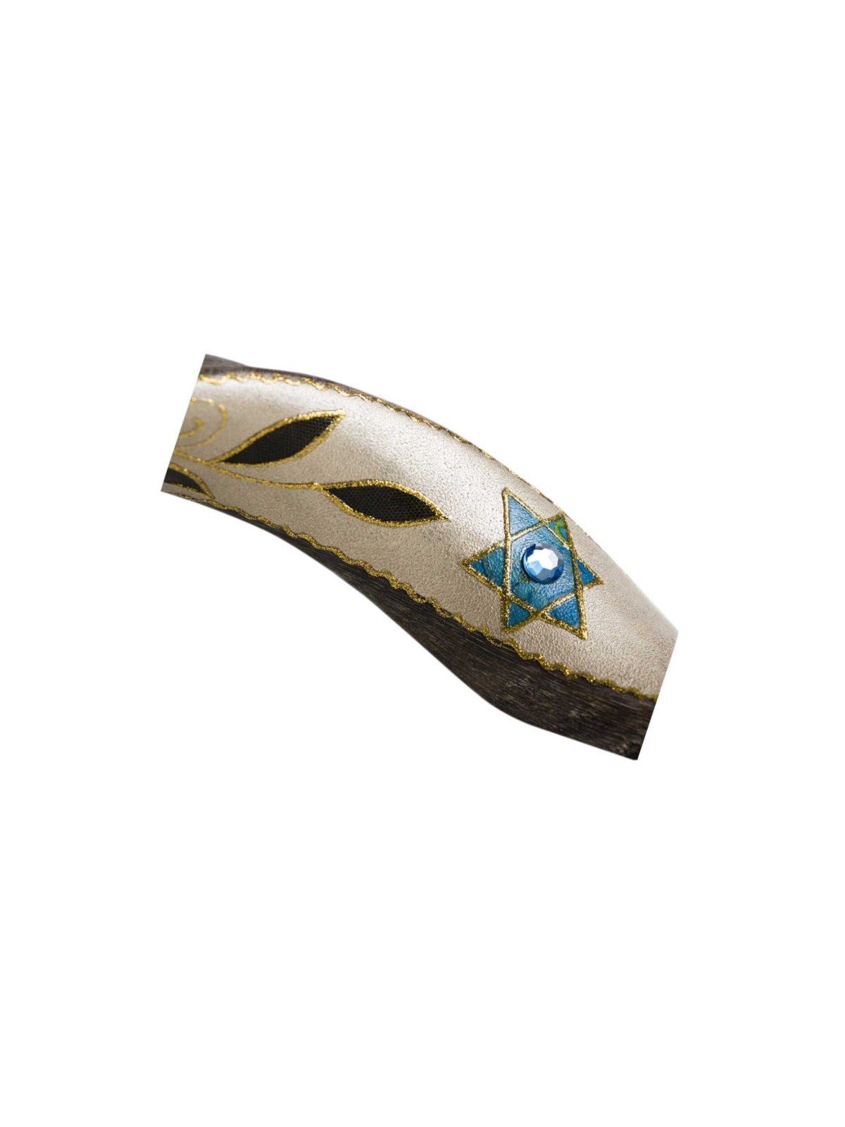 Star of David/Leaves Painted Yemenite Shofar - 40" | Rosh Hashanah | J