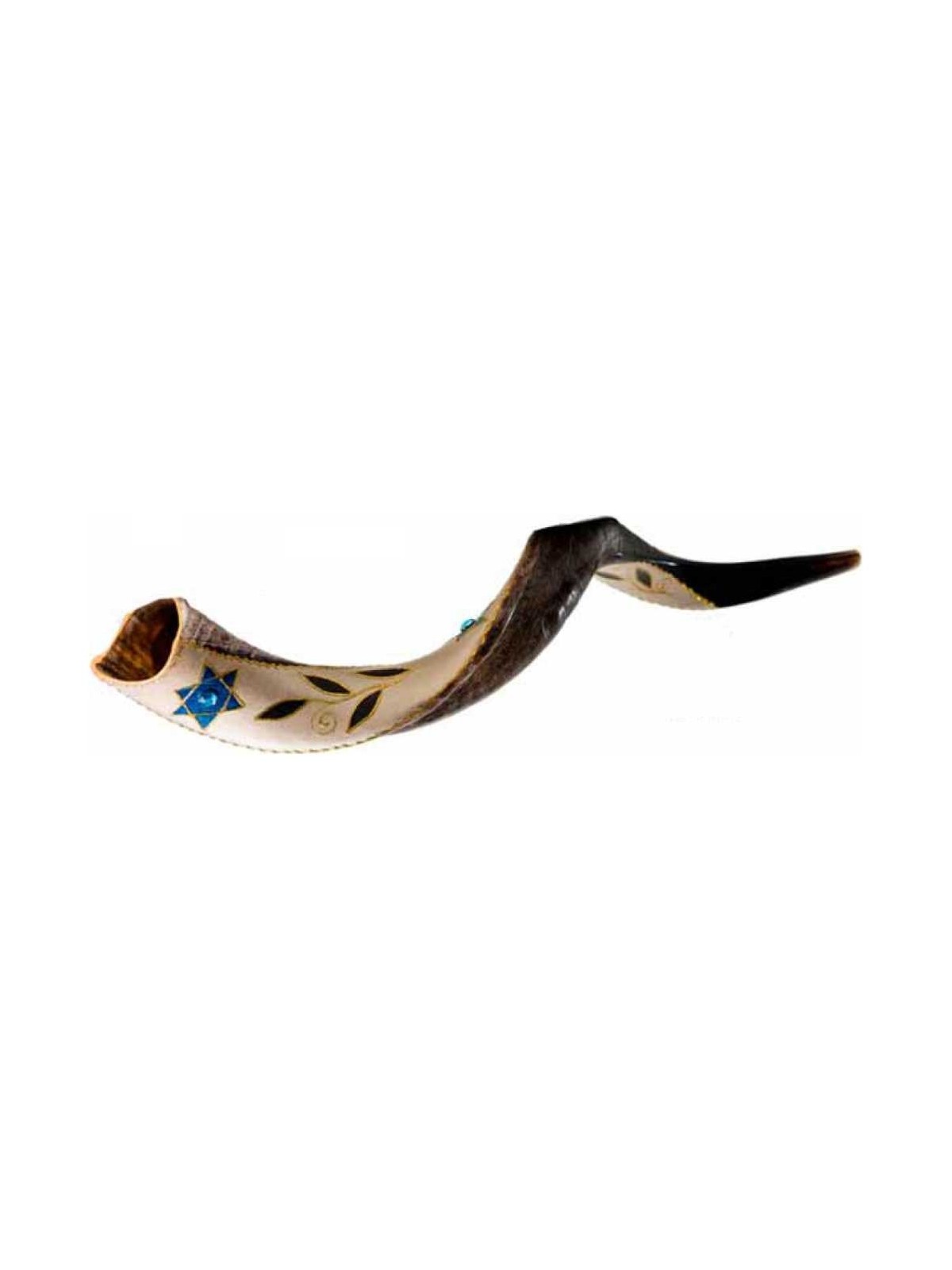 Star of David/Leaves Painted Yemenite Shofar - 40" | Rosh Hashanah | J