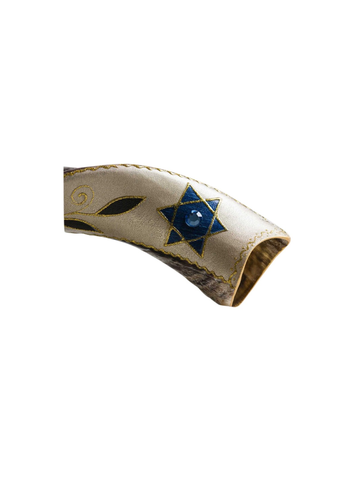 Star of David/Leaves Painted Yemenite Shofar - 40" | Rosh Hashanah | J