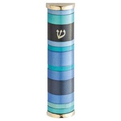 Blue Rings Aluminum Mezuzah Case - 10cm | Mezuzahs | Judaica