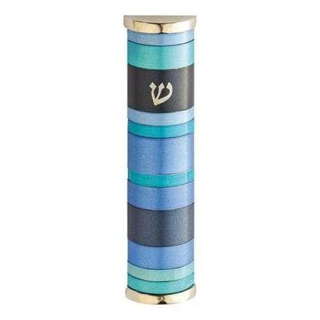 Blue Rings Aluminum Mezuzah Case - 10cm | Mezuzahs | Judaica