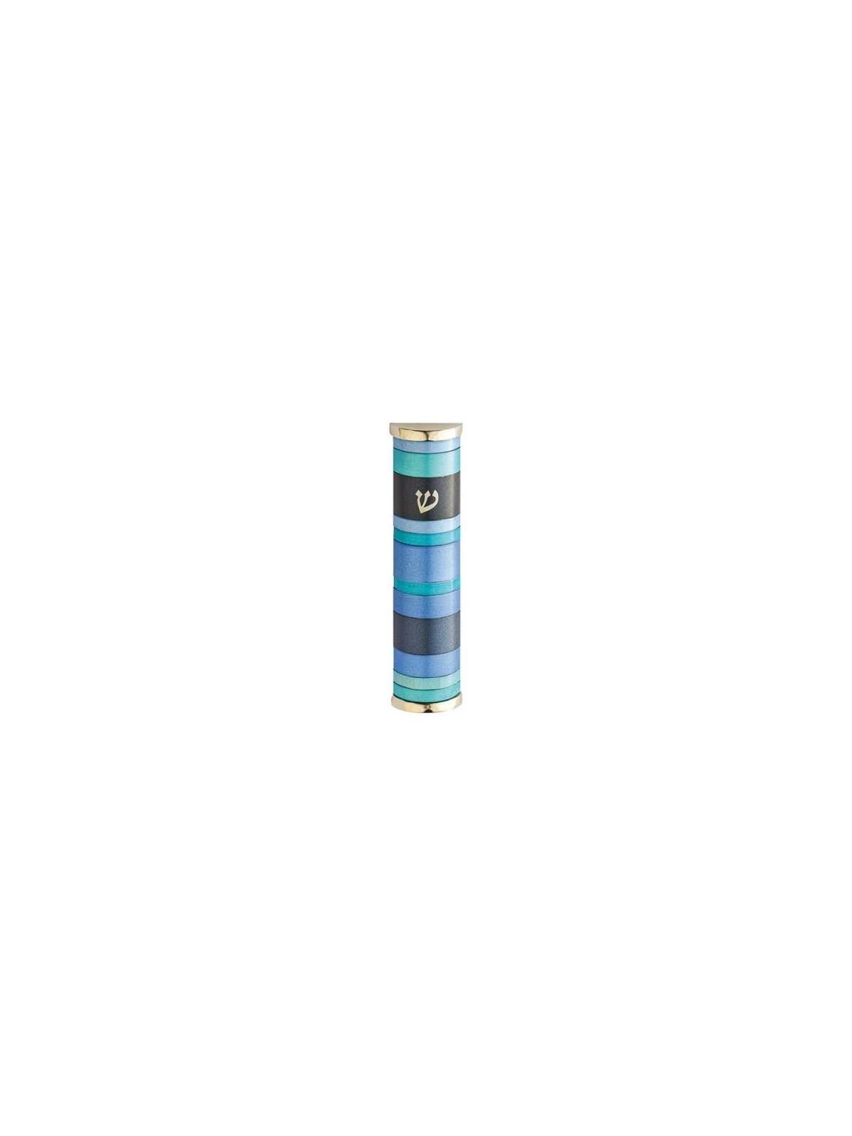 Blue Rings Aluminum Mezuzah Case - 10cm | Mezuzahs | Judaica
