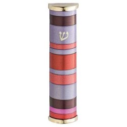 Pink And Purple Rings Aluminum Mezuzah Case - 10cm | Mezuzahs | Judaic