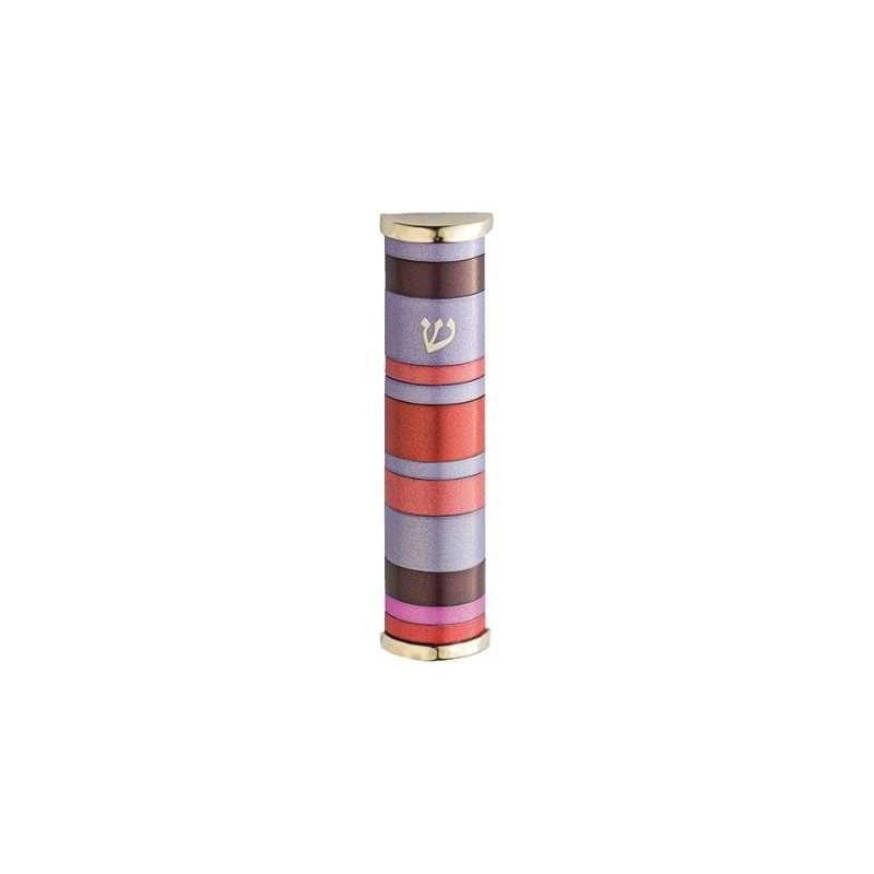 Pink And Purple Rings Aluminum Mezuzah Case - 10cm | Mezuzahs | Judaic