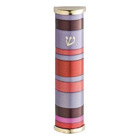 Pink And Purple Rings Aluminum Mezuzah Case - 10cm | Mezuzahs | Judaic