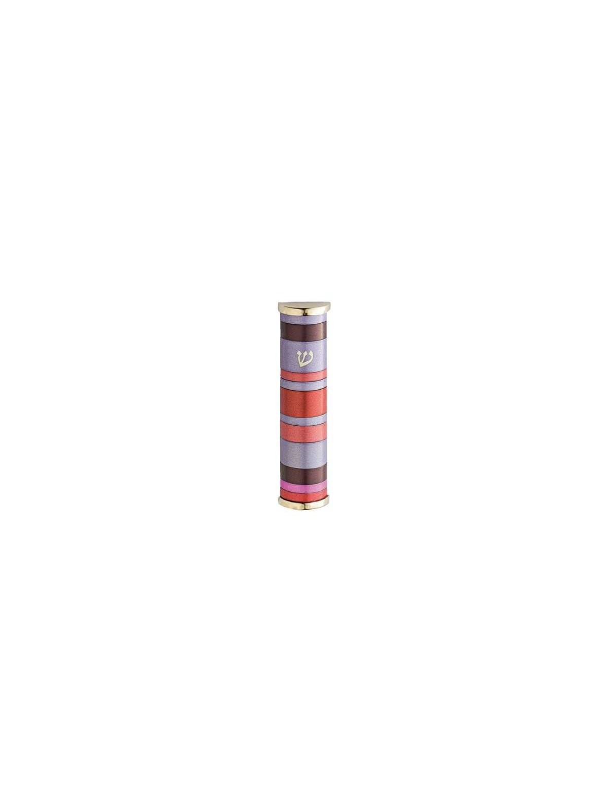 Pink And Purple Rings Aluminum Mezuzah Case - 10cm | Mezuzahs | Judaic