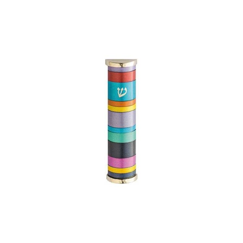 Multicolor Rings Aluminum Mezuzah Case - 10cm | Mezuzahs | Judaica