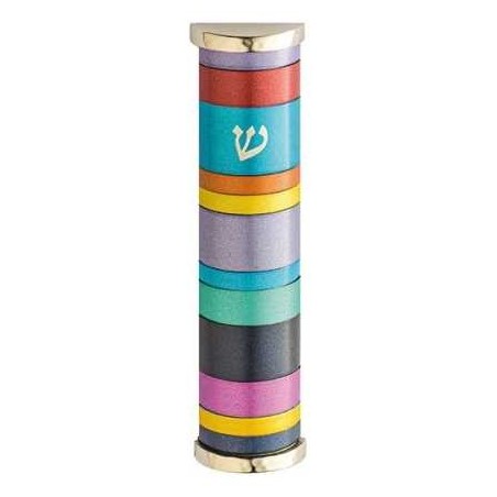 Multicolor Rings Aluminum Mezuzah Case - 10cm | Mezuzahs | Judaica
