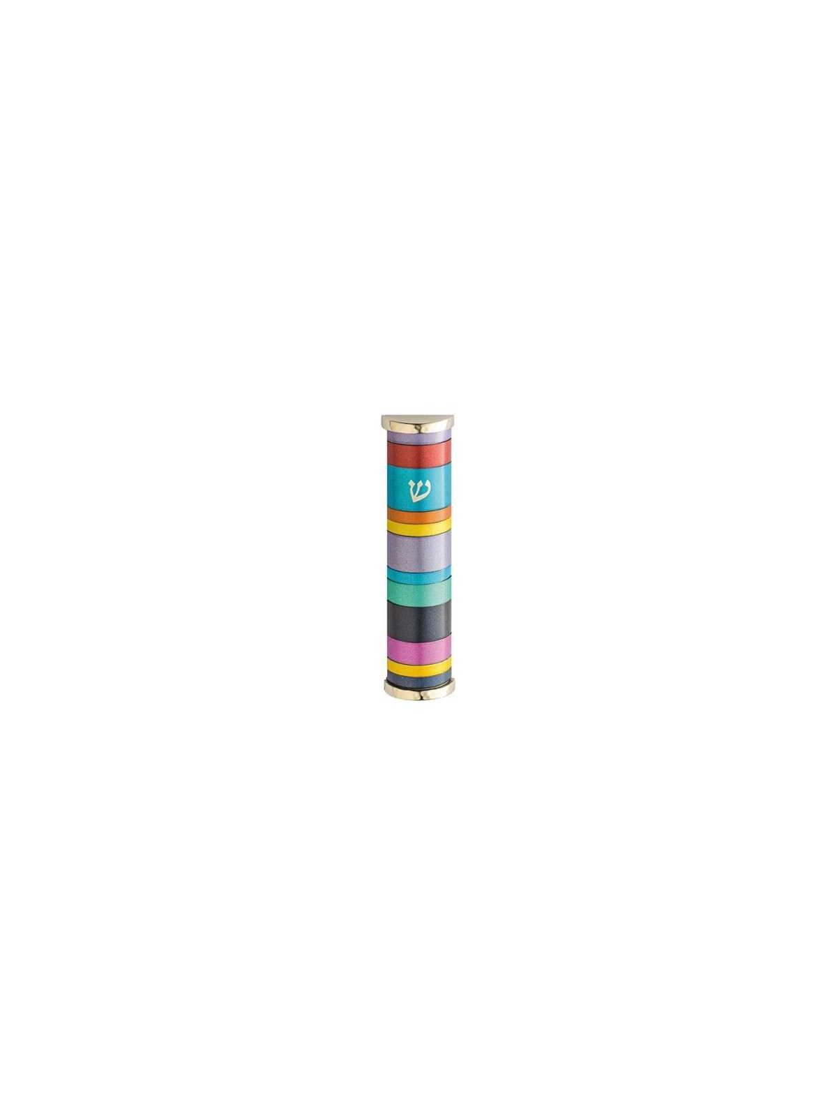 Multicolor Rings Aluminum Mezuzah Case - 10cm | Mezuzahs | Judaica