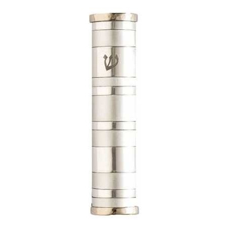 Silver Rings Aluminum Mezuzah Case - 10cm | Mezuzahs | Judaica