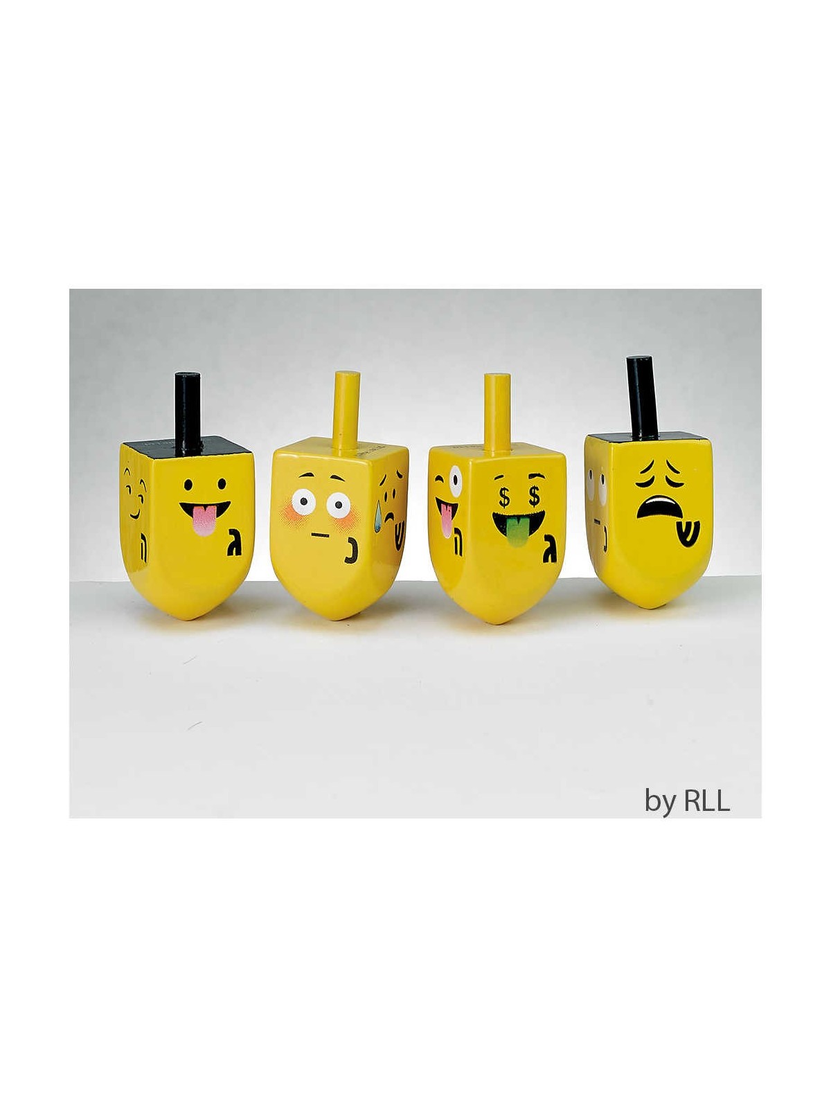 4 Painted Wood Dreidels with Emojis | Hanukkah | Judaica