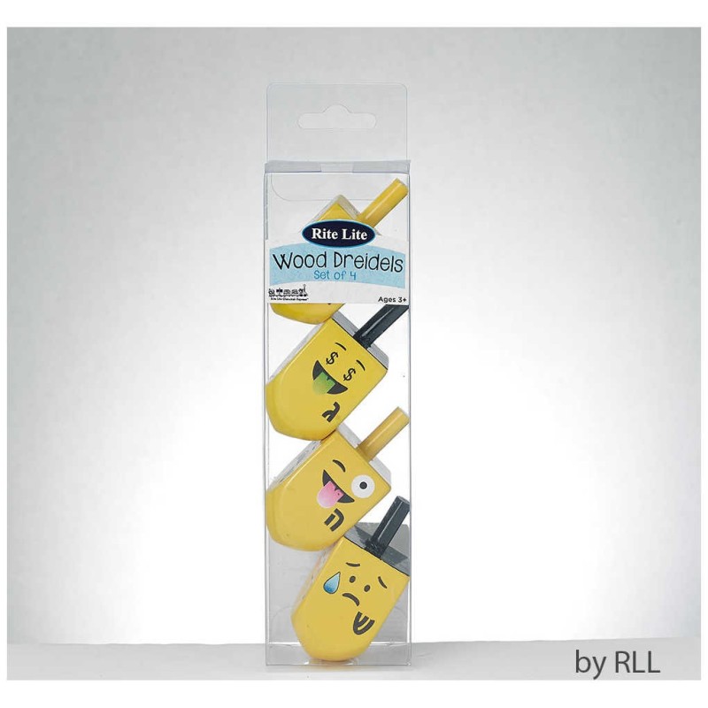 4 Painted Wood Dreidels with Emojis | Hanukkah | Judaica