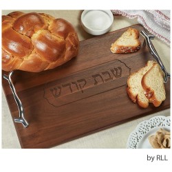 Challah Serving Tray in Rare Acacia Wood With Silv | Challah Boards |