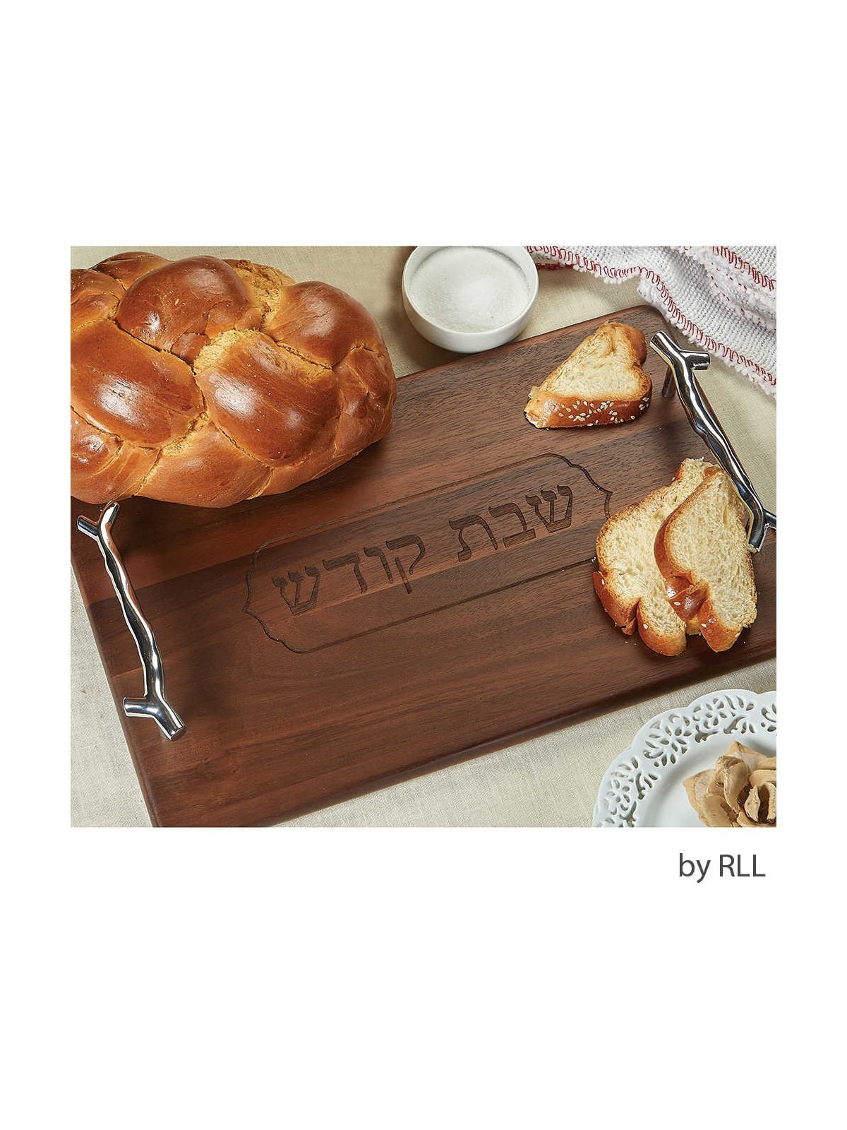 Challah Serving Tray in Rare Acacia Wood With Silv | Challah Boards |