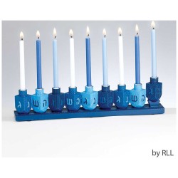 Blue Dreidels Hand-Painted Resin Menorah | Hanukkah | Judaica