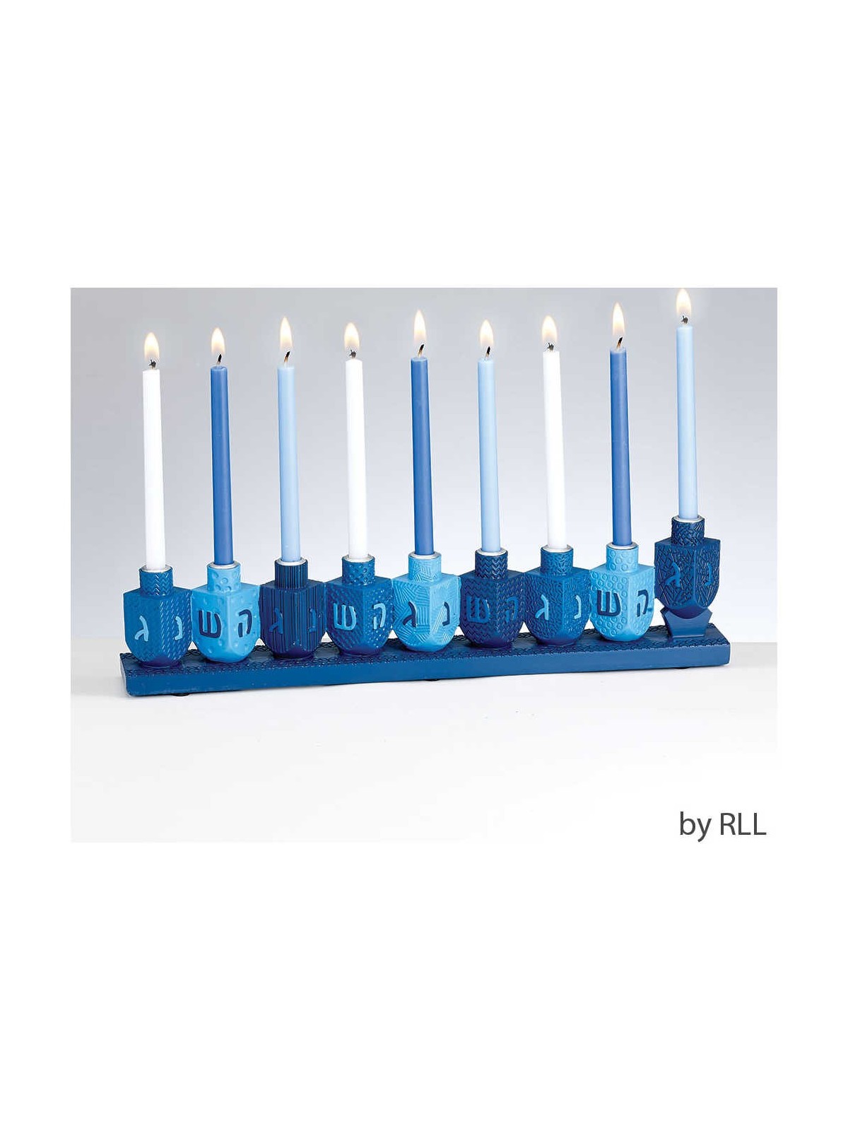 Blue Dreidels Hand-Painted Resin Menorah | Hanukkah | Judaica