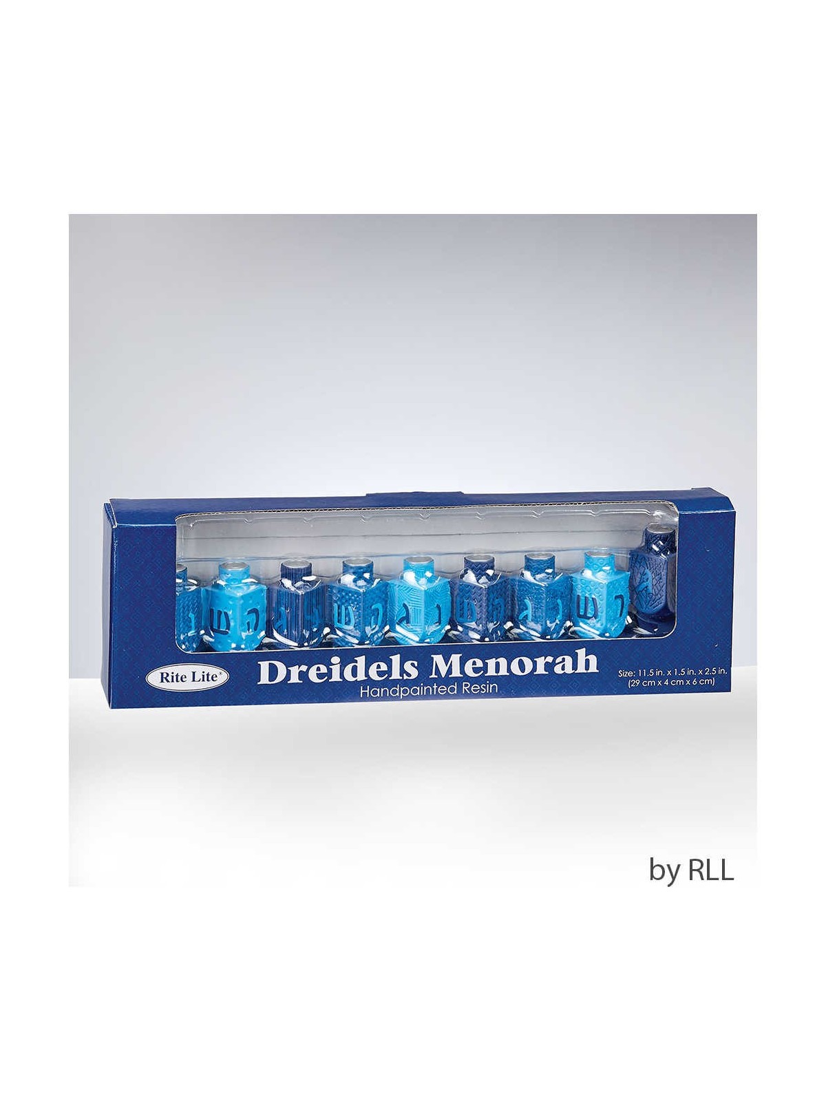 Blue Dreidels Hand-Painted Resin Menorah | Hanukkah | Judaica