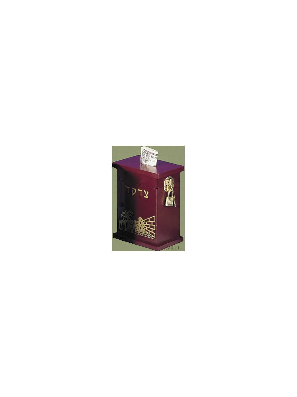 Mahogany Enameled Wood Tzedakah Box | Tzedakah Boxes | Judaica