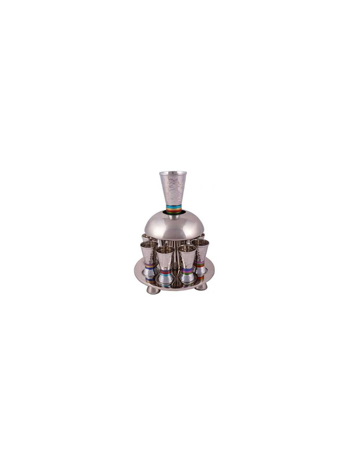 Multi-Colored Ringed Hammered Kiddush Fountain By  | Kiddush Cups | Ju