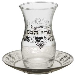Glass Kiddush Cup 4" With Ceramic Saucer 4.2 oz -  | Kiddush Cups | Ju