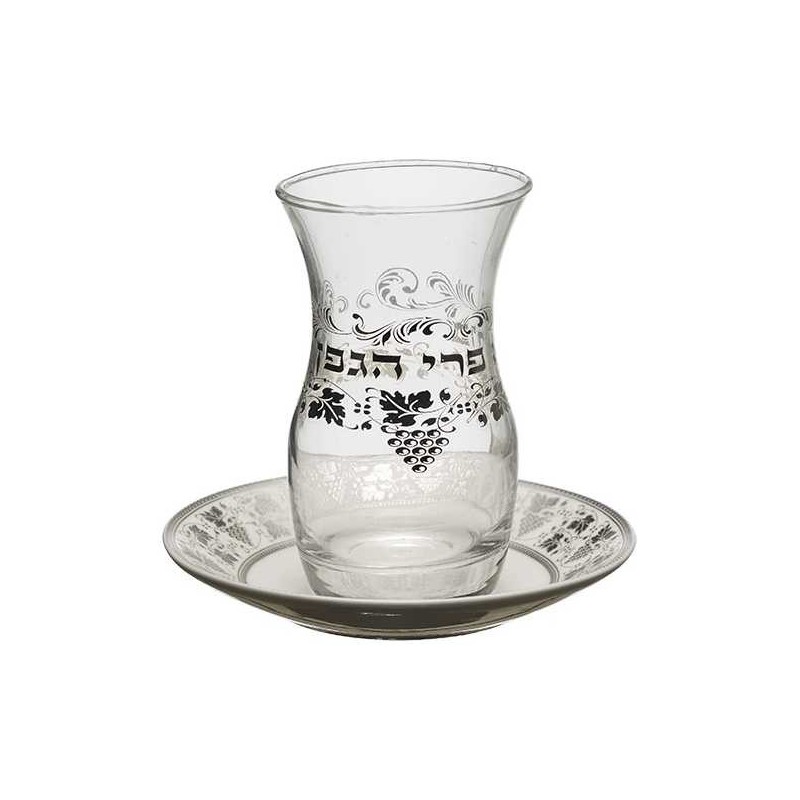 Glass Kiddush Cup 4" With Ceramic Saucer 4.2 oz -  | Kiddush Cups | Ju