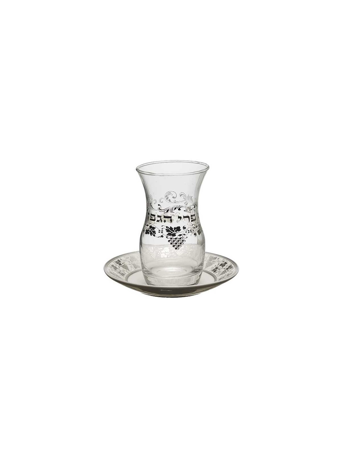 Glass Kiddush Cup 4" With Ceramic Saucer 4.2 oz -  | Kiddush Cups | Ju