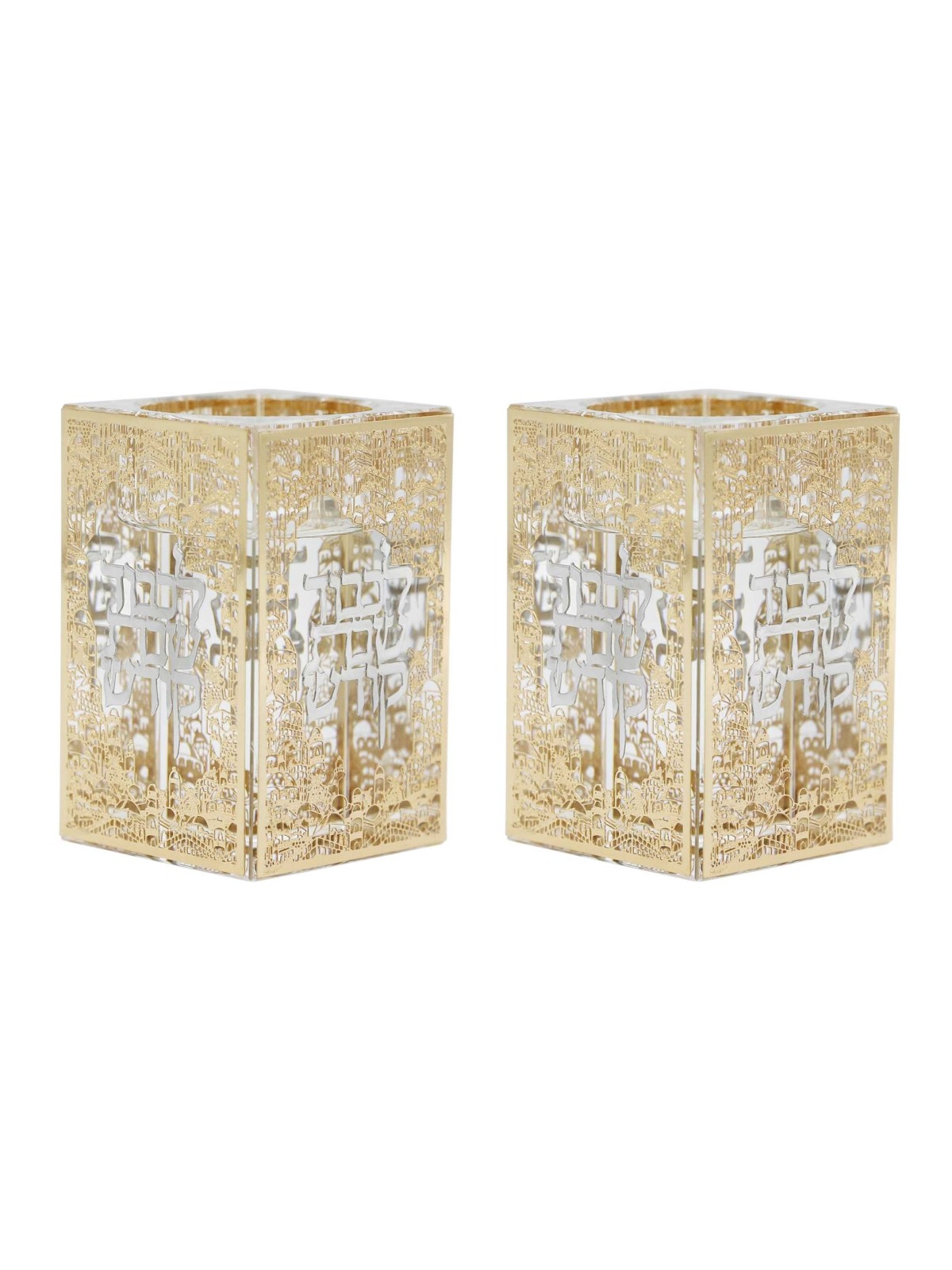 Crystal Tealight Holders With Gold Jerusalem And S | Candle Holders |