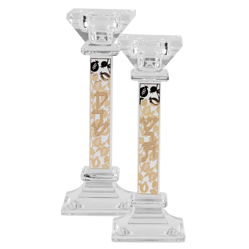 Crystal Square Candlesticks - Gold Pomegranate Dec | Candle Holders |