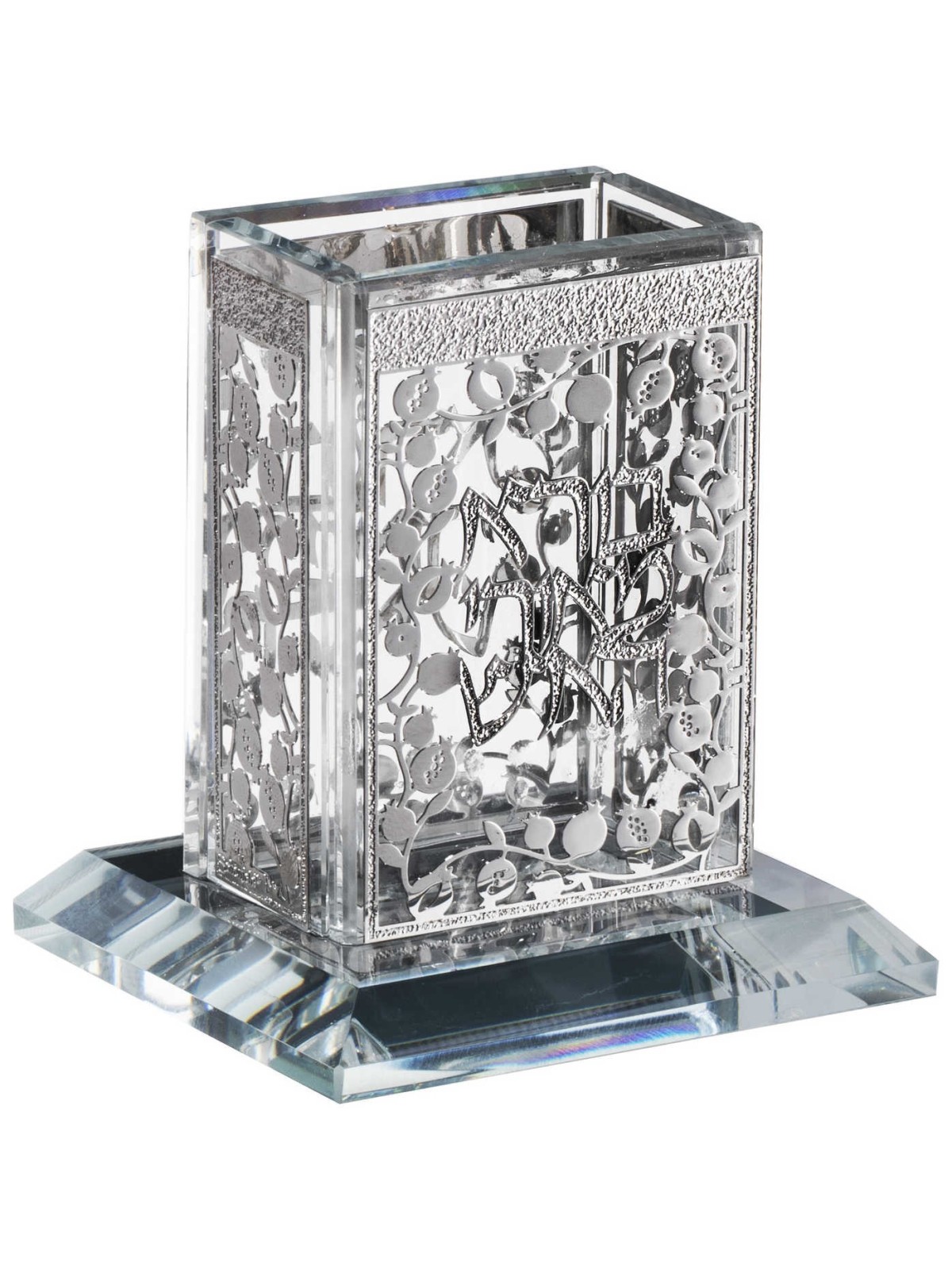 Crystal Havdalah Candle Holder - Silver Pomegranat | Havdalah Sets & S