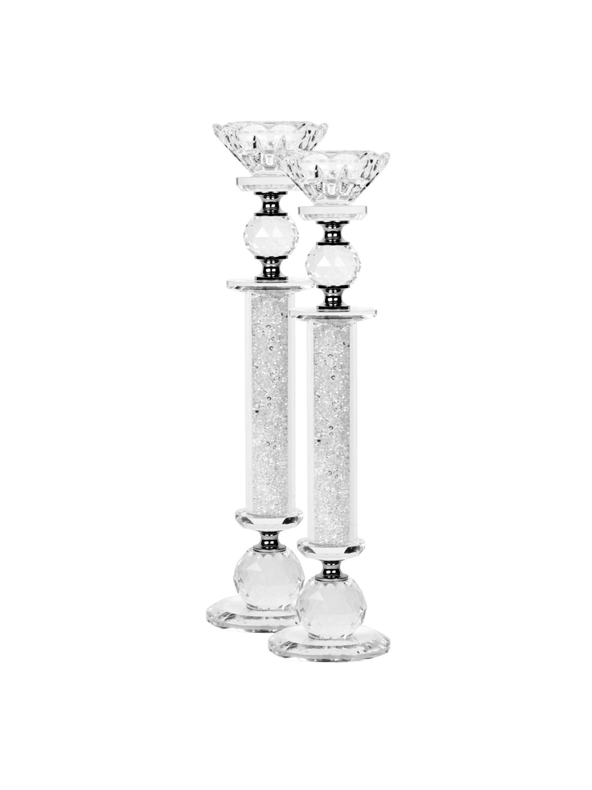 Set of 11" Crystal Stone Filled Candlesticks | Candle Holders | Judaic