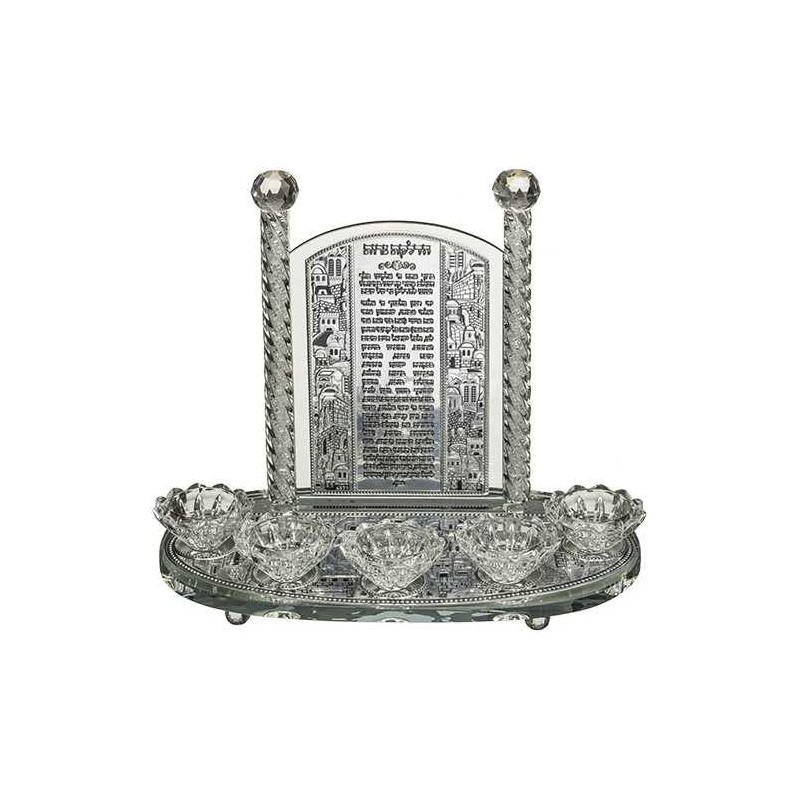 Crystal 5 Candlesticks with Lasercut Metal Hadlaka | Candle Holders |