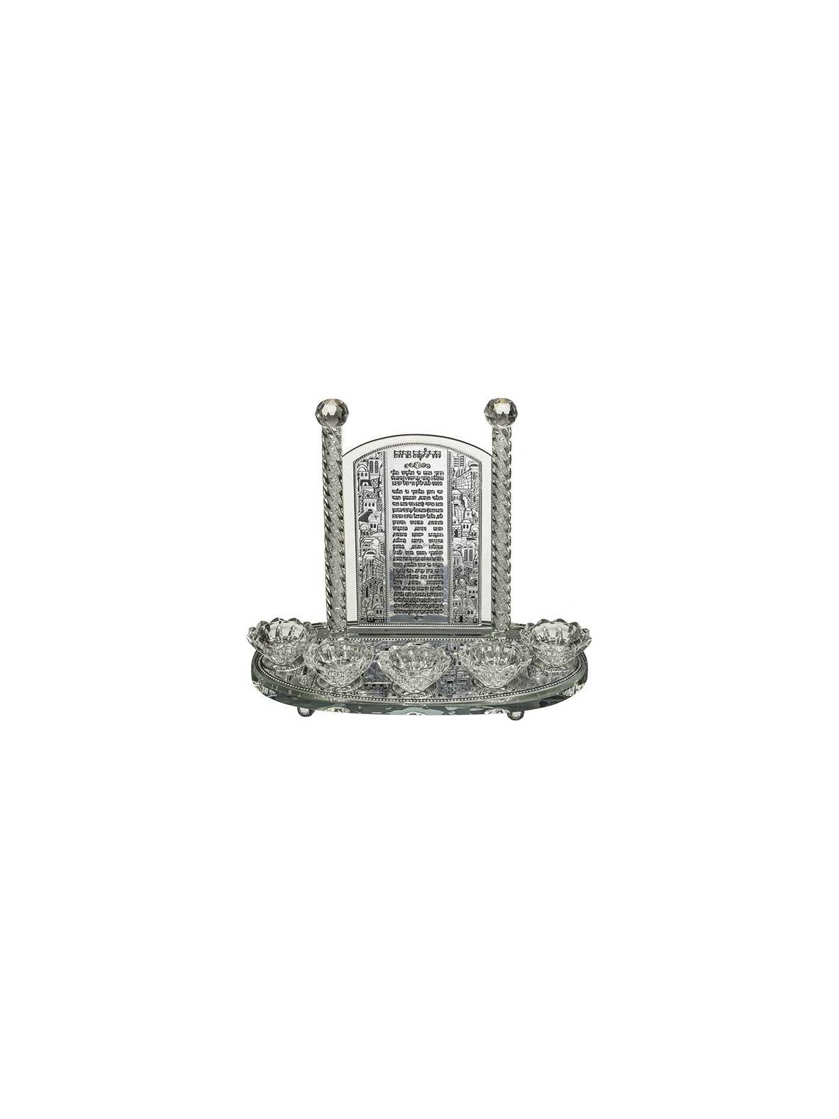 Crystal 5 Candlesticks with Lasercut Metal Hadlaka | Candle Holders |