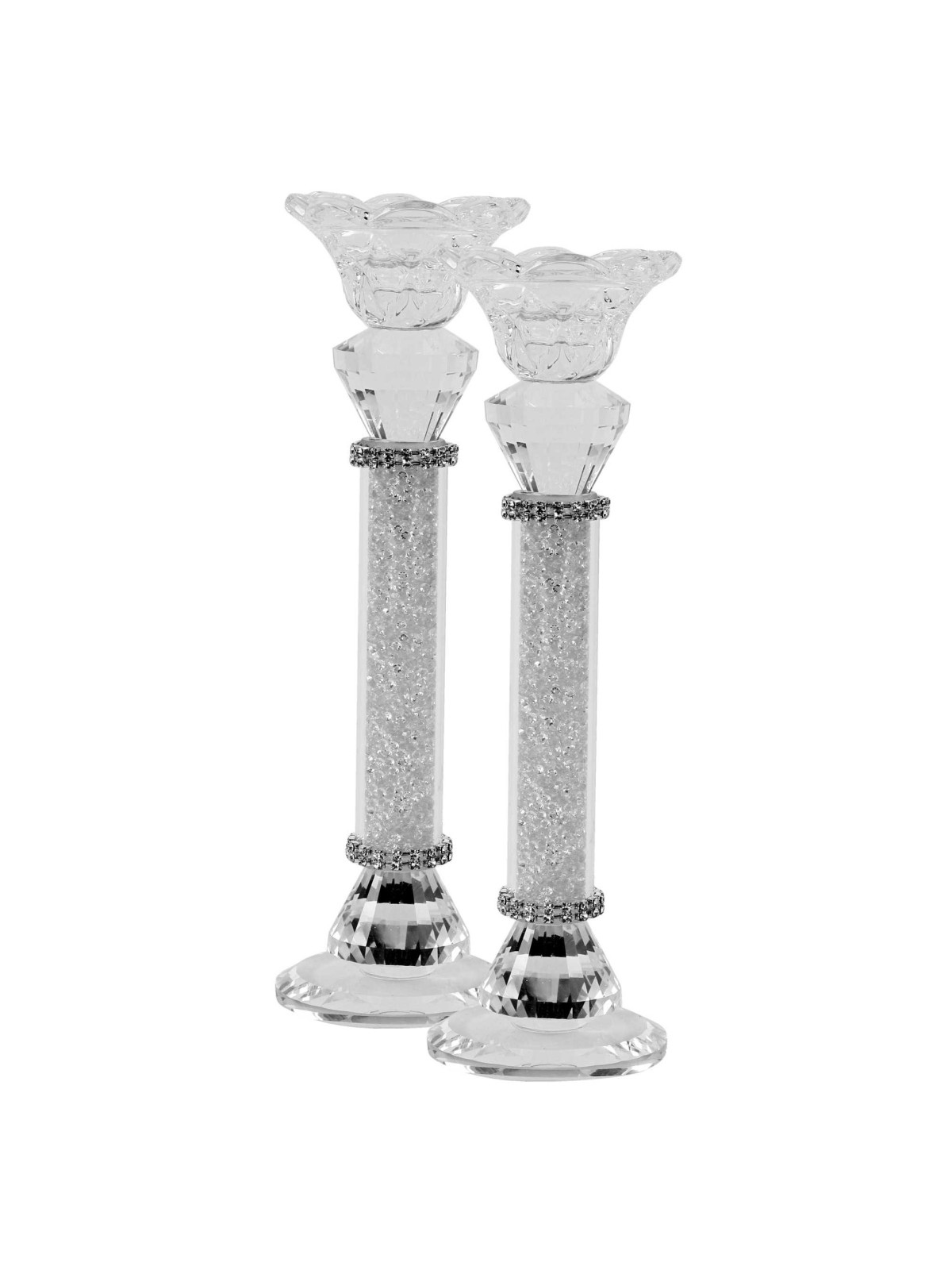 Crystal With Light Silver Stone Candlesticks 9"H | Candle Holders | Ju