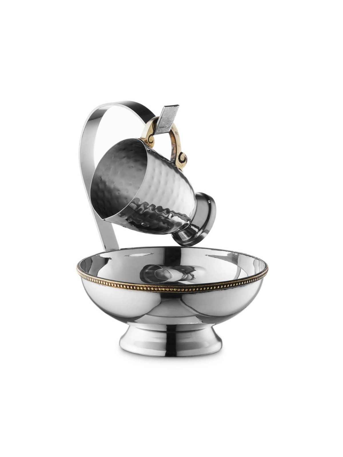 Hammered Stainless Steel Hanging Mayim Achronim Wi | Mayim Achronim Se