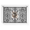 Floral Lasercut Glass Challah Tray - Silver with G | Challah Boards |