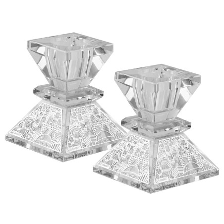 Squared Crystal Jerusalem Desgin Candlesticks 2.5" | Candle Holders |