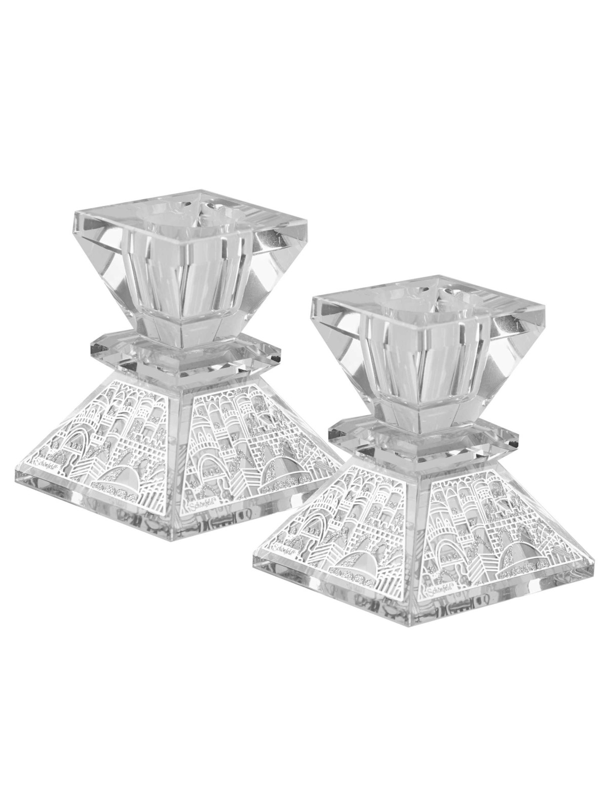 Squared Crystal Jerusalem Desgin Candlesticks 2.5" | Candle Holders |